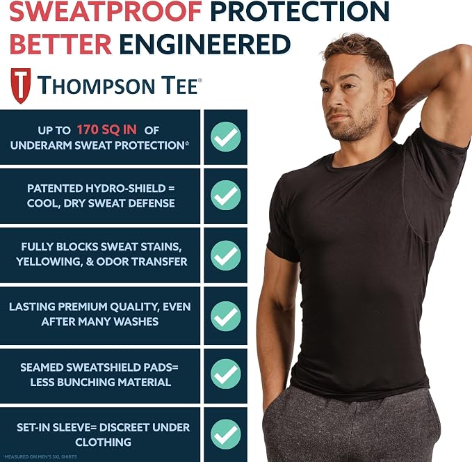 Thompson Tee white men's sweat proof undershirt Original Fit Crewneck – Shark Tank USA product in Egypt